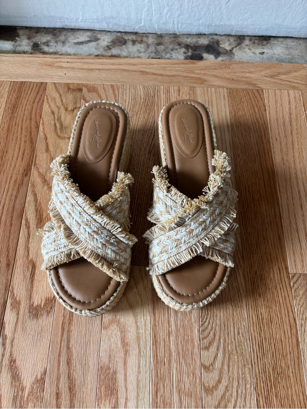 Universal Thread Braided Fringe Slide Sandals in Natural Tan